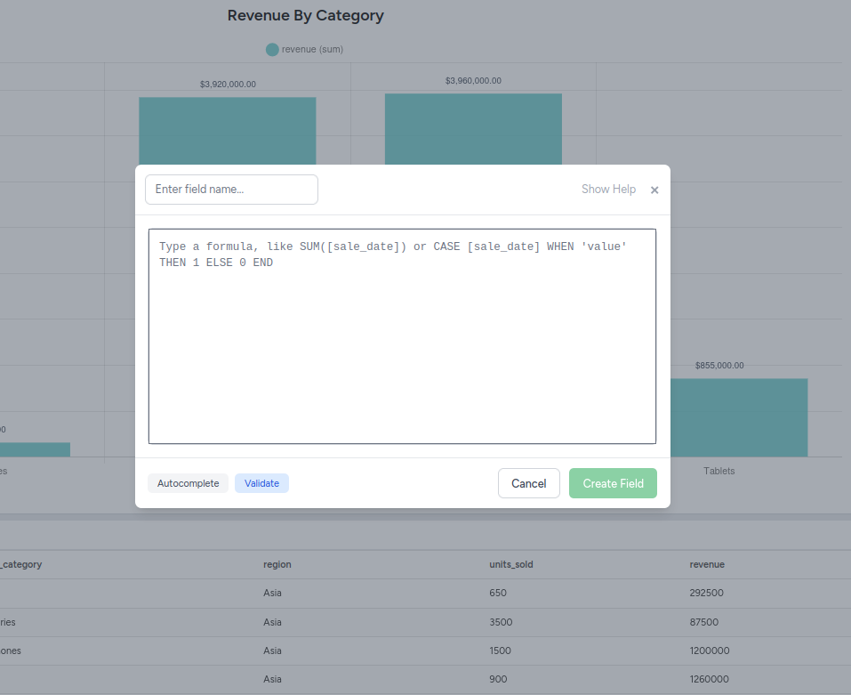 Custom Field Creation Modal