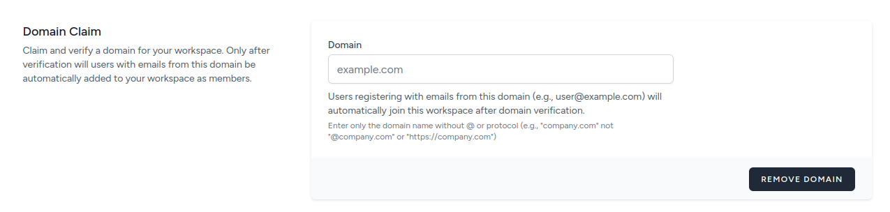 Domain Claim Interface