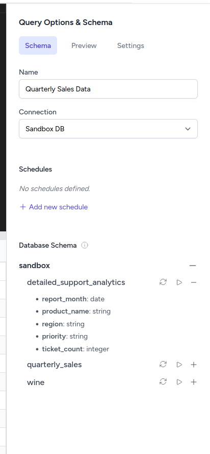 Query Schema Panel