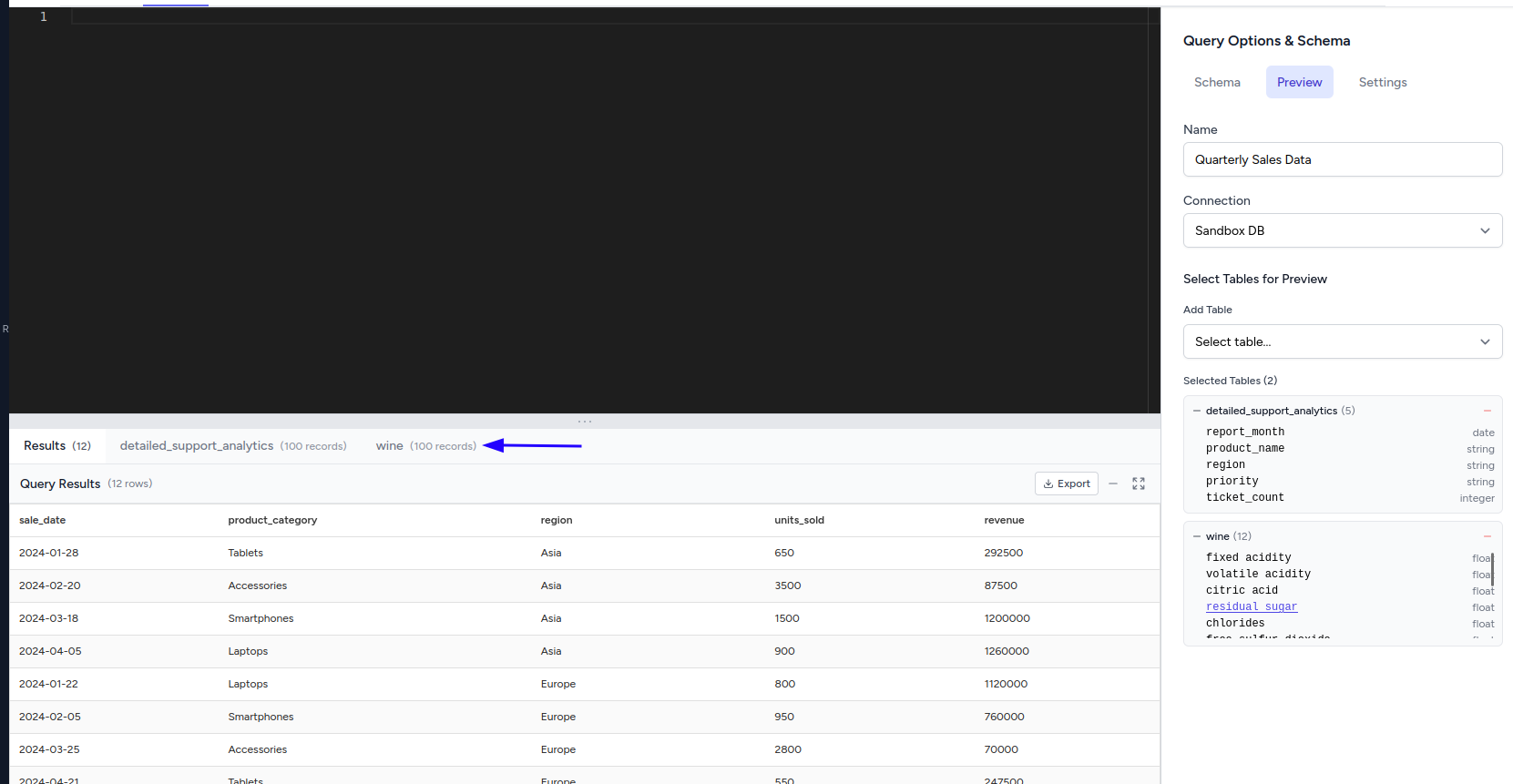 Query Preview Panel